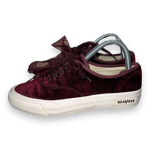SeaVees for J. Crew Legend Casual Sneakers‎ Merlot Burgundy Velvet Women's 7